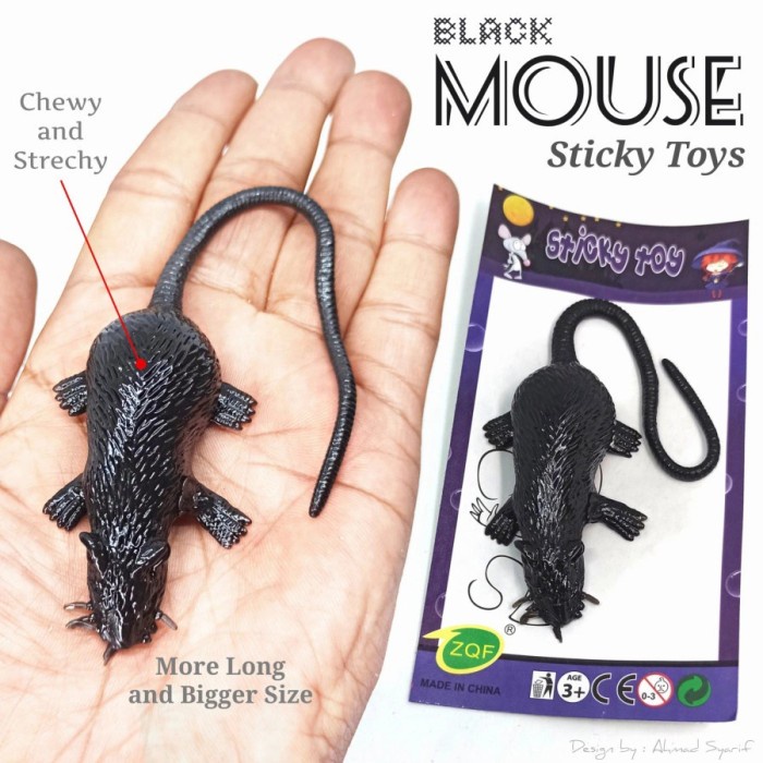 Mainan Tikus Curut Besar Elastis Gag Prank Toys Sticky Toy Black Mouse