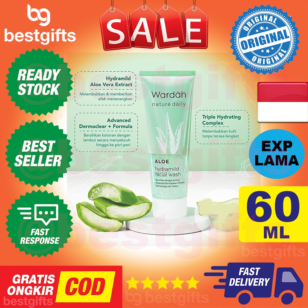 WARDAH NATURE DAILY ALOE VERA HYDRAMILD FACIAL WASH PELEMBAB MUKA PEMBERSIH KULIT WAJAH LEMBAB 60 ML