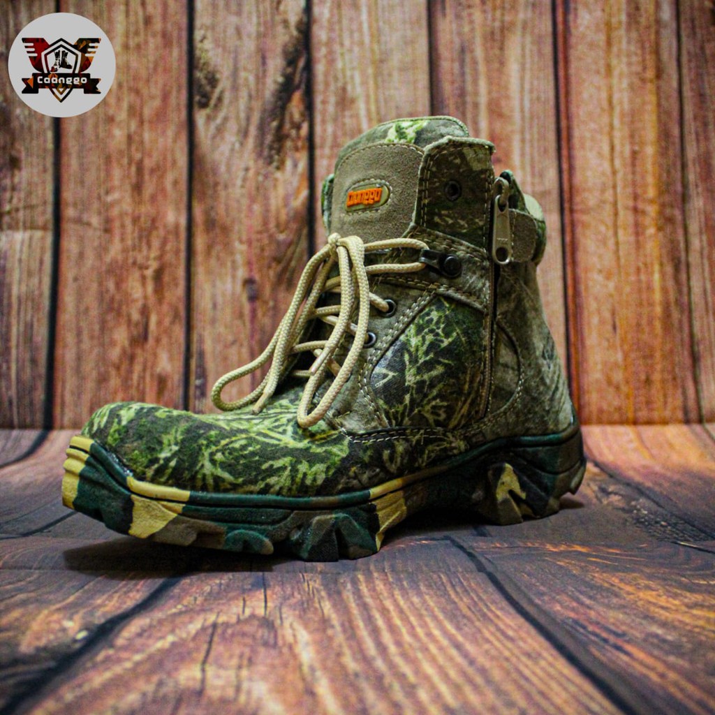 SEPATU SAFETY BOOTS CAMO HUNTING/BERBURU,SAFETY UJUNG BESI,TINGGI 6 INC