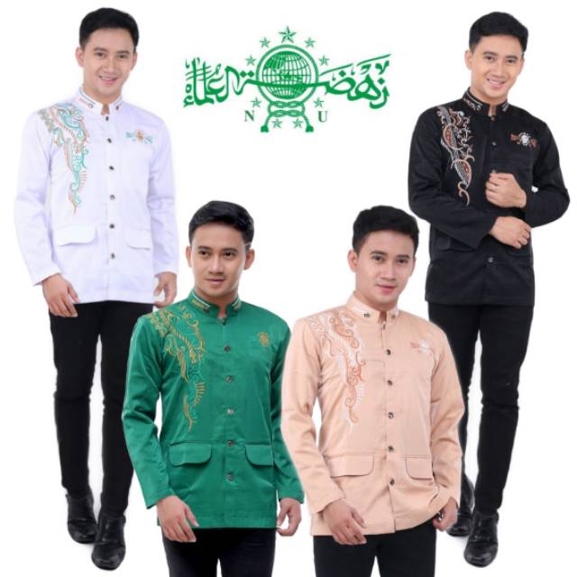 Jasko Bordir NU Putih Hitam Hijau | Jas Koko Bordir