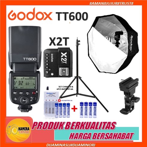 Paket Lampu Studio Flash Godox TT600 TT 600 + Godox X2T+ Softbox Octa 80 + Light stand