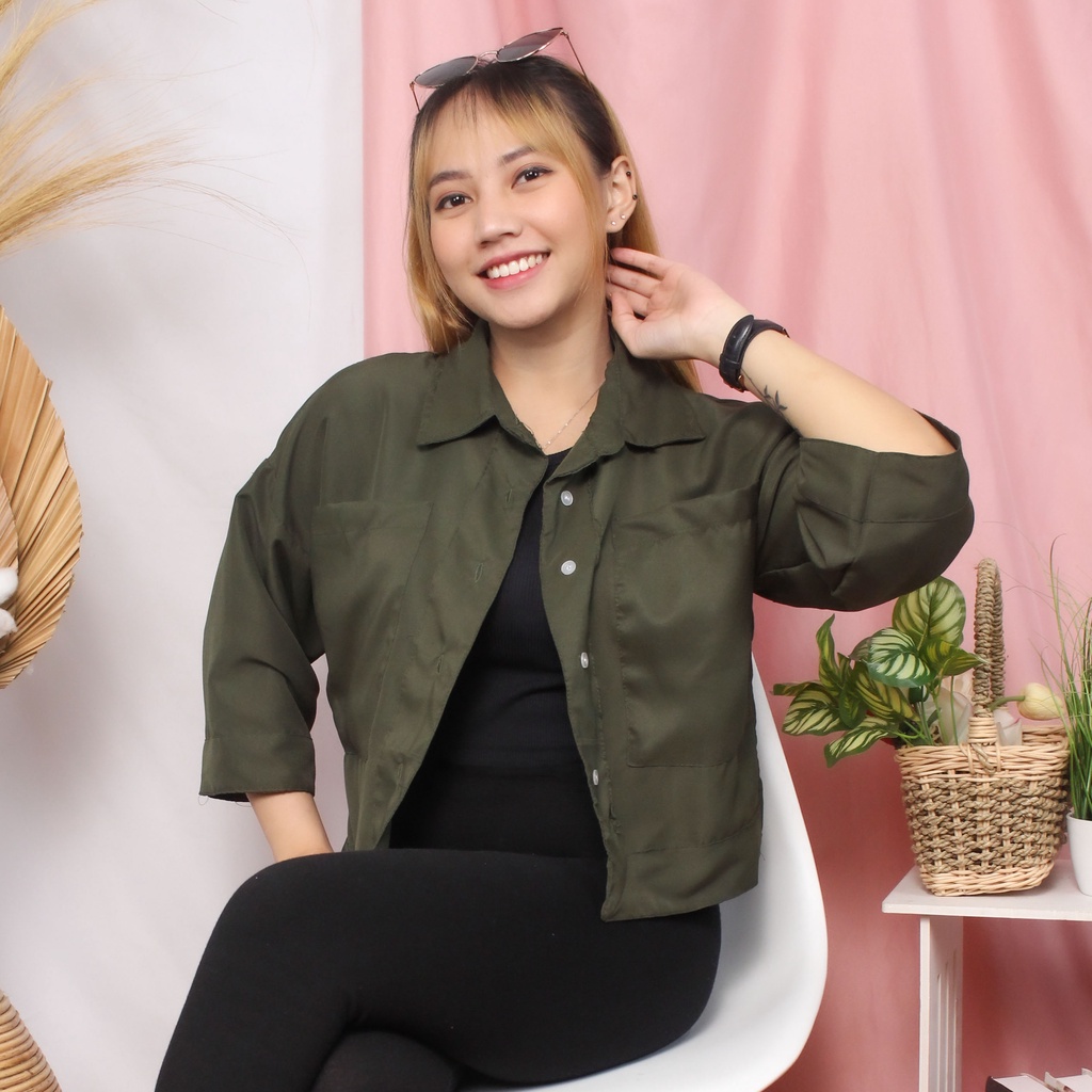 RX Fashion - Kemeja Crop Linen Pocket - BN-ARMY