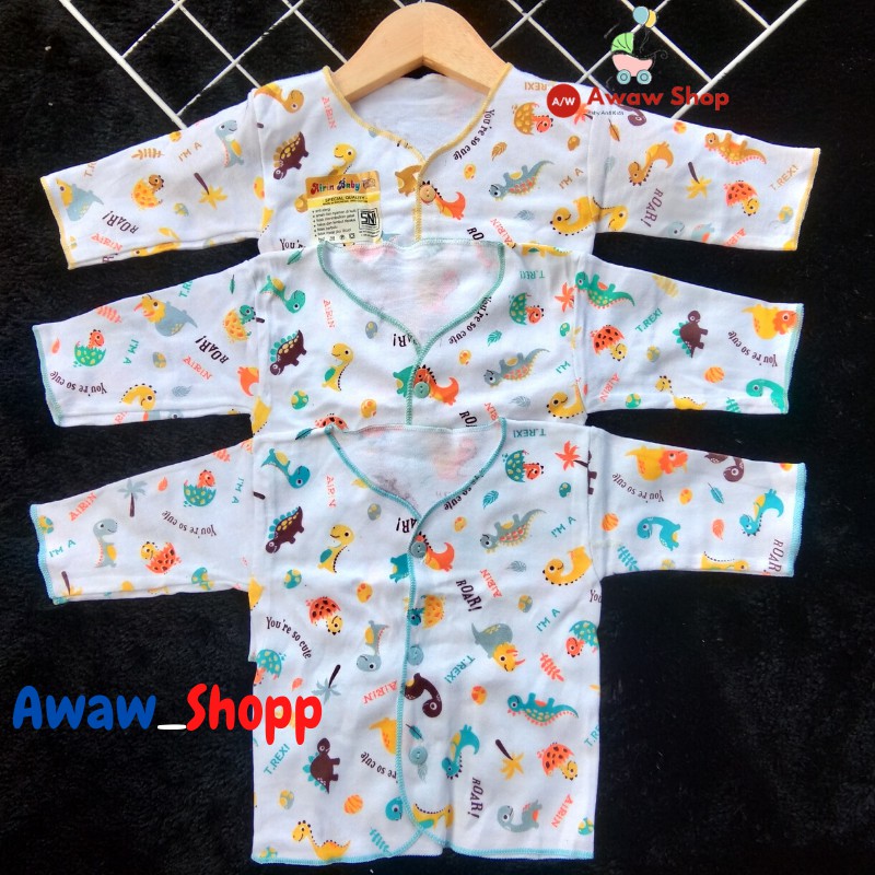 AIRIN BABY 3 Pcs Baju Panjang Kancing Depan Bayi Motif Newborn Baru Lahir SNI