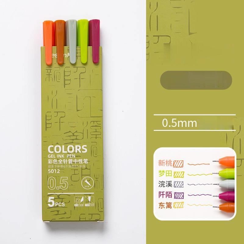 5 pcs/box 0.5MM Morandi Gel Pulpen Warna Macaron Campuran Perlengkapan Alat Tulis Mahasiswa Untuk Jurnal LADALA