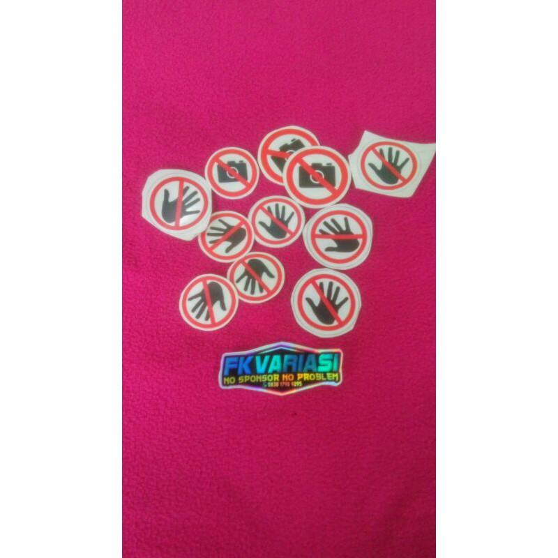 

stiker sticker logo dilarang di sentuh bahan transparan
