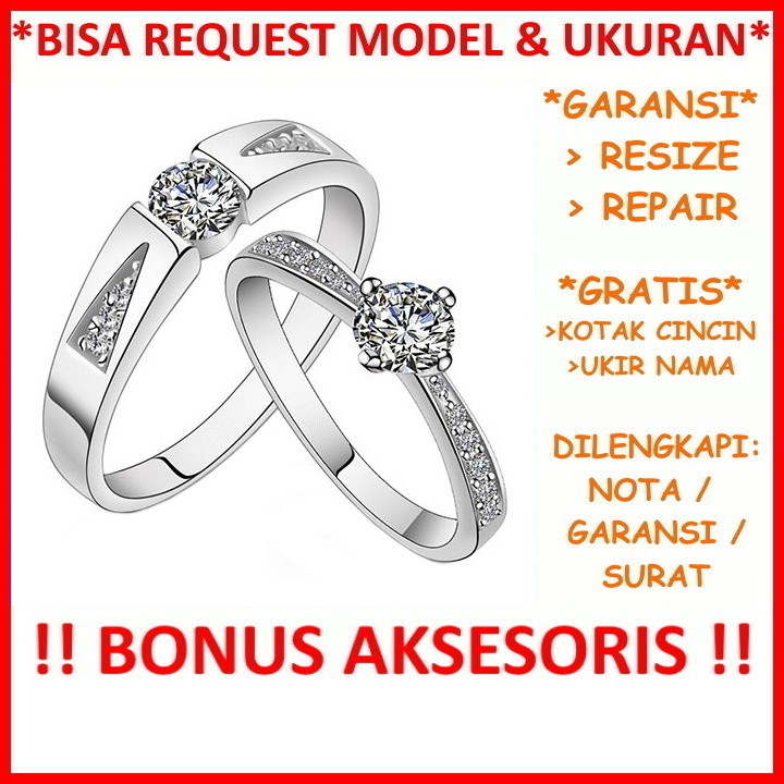 Gratis Ukir Nama Bisa Pesan Model Garansi Silver Asli Cincin Kawin Couple Perak Tunangan Nikah ID481