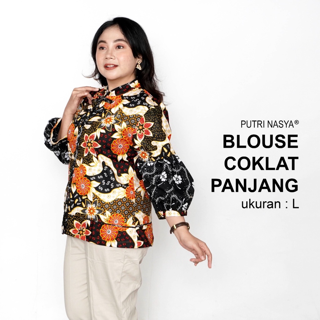 Atasan Batik Blouse Big Size Wanita Lengkap L-XL-2L-3L-4L-5L-6L-7L Model Blus Jumbo Seragam Batik / Atasan Batik Bigsize Kantor / Pakaian Batik Kekinian Kerja Bahan LD 140