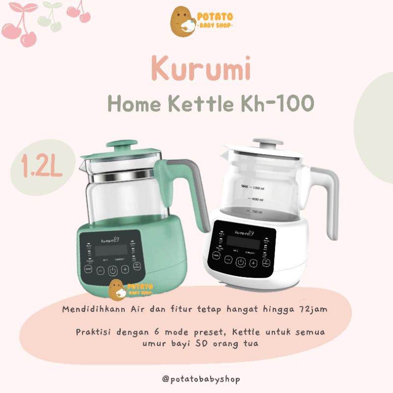 Kurumi Home Smart Kettle KH 100 Plus Warmer - Pink White Mint teko listrik