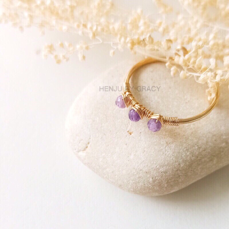 Henju By Gracy | Triple Gemstone Ring | Birthstone Ring | Minimalist Ring | 14K Gold Filled | 14K Ro