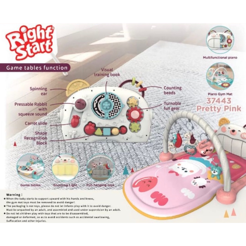 Right Start Double Sided Piano Gym Musical Mat - Mainan Karpet Playgym Baby Mat Anak Bayi Lampu Lagu Musik Sensory