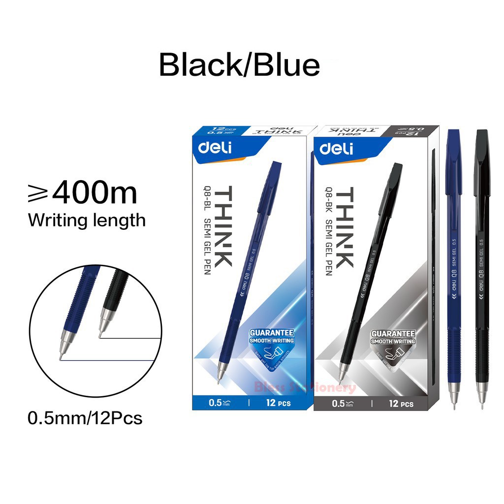 

PULPEN BALLPOINT PEN HITAM BIRU 0.5 MM UJUNG LANCIP NEDDLE TIP DELI Q-8 SEMI GEL BAGUS