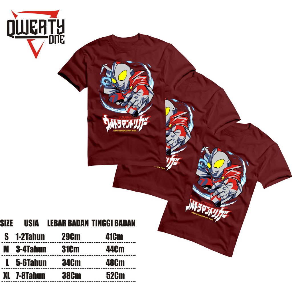 Kaos Distro Anak Karakter Ultramen Maroon 1-10 Tahun