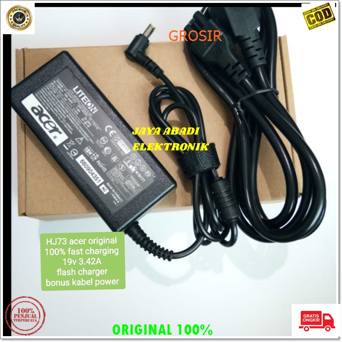 J78 ORIGINAL ACER ADAPTOR LAPTOP SATU SET KABEL POWERNYA 19V 3.42A 65 WATT CHARGER POWER ADAPTER PC ELEKTRONIK FAST CHARGING TRAVEL AC DC SPEED ADAPTIVE MULTI UNIVERSAL VOLT AMPERE VOLTASE LITE ON BISA UNTUK SEGALA JENIS DAN SEGALA MERK LAPTOP NOTEBOOK AC