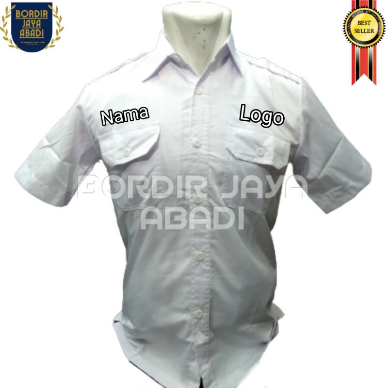 Baju Kemeja PDH putih custom nama logo satuan