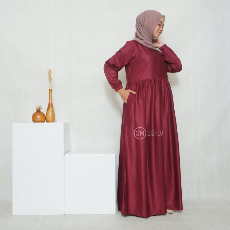 Nafa Dress Maroon / gamis daily /gamis premium / gamis maron polos / smdailyofficial