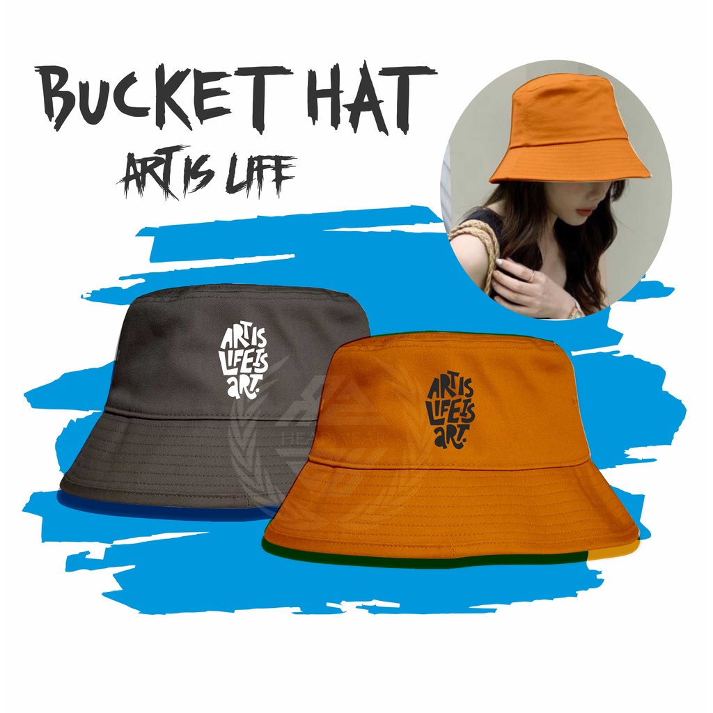 Topi Bucket Hat Logo Art Is LifeTopi Bucket Bolak-balik Pria Outdor Topi Bucket Distro Topi Ember Wanita Pria