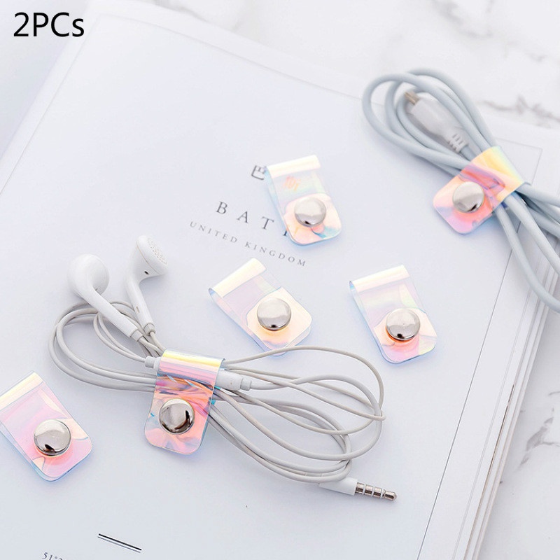 2 Pcs Simple Laser Data Cable Finishing Winder Pvc Girl Heart Portable Headphone Cable Button Cable Harness