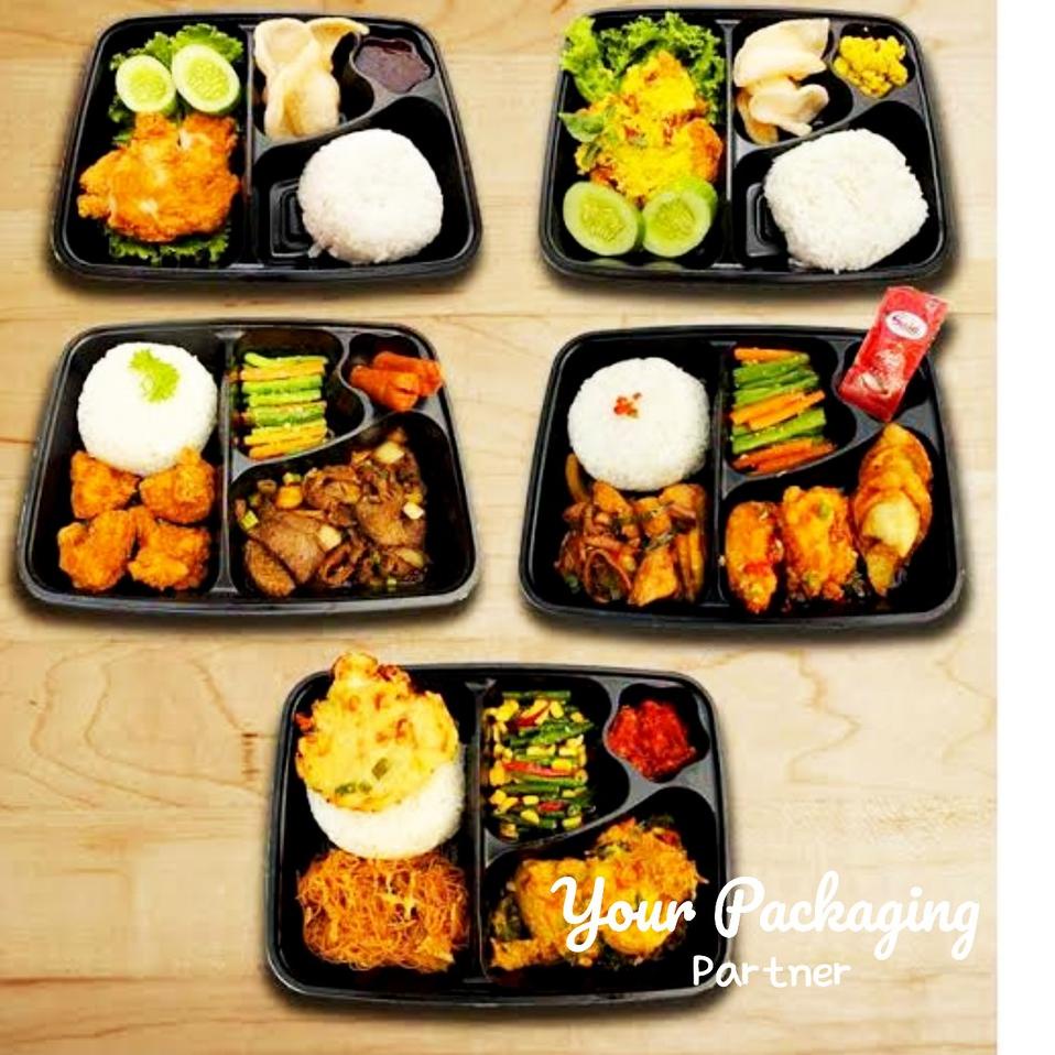 →fa (Isi 50) Mika Box Bento Sekat 4 LUX / Bento Lubang 4 / Bento Box / Bento Katering Nasi / Lunch B
