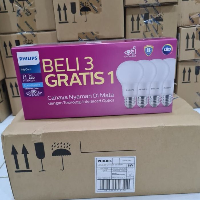 LAMPU PHILIPS LED MY CARE 8 WATT PAKETAN BELI 3 GRATIS 1 Philips Led Bulb My Care 8 wat pack isi 4