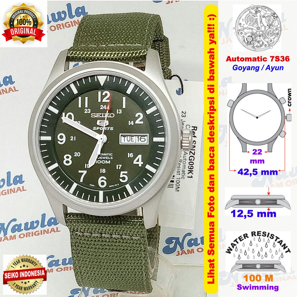 Seiko 5 Sports SNZG09K1 Automatic Green - Jam Tangan Pria SNZG09