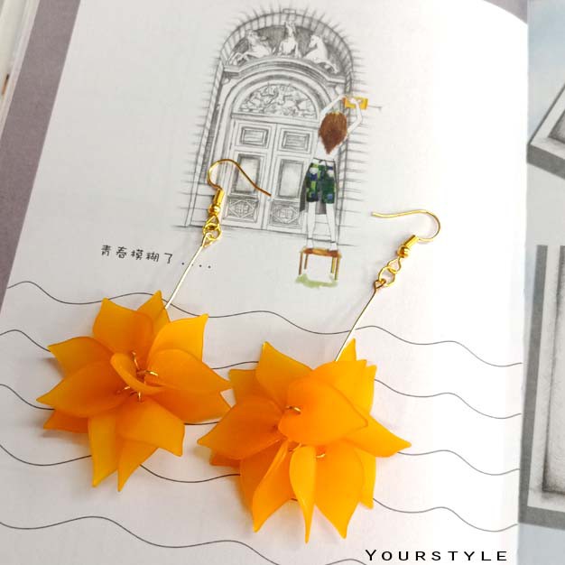 AH004 Anting Tassel orange flower | Anting Korea | Anting hooks handmade