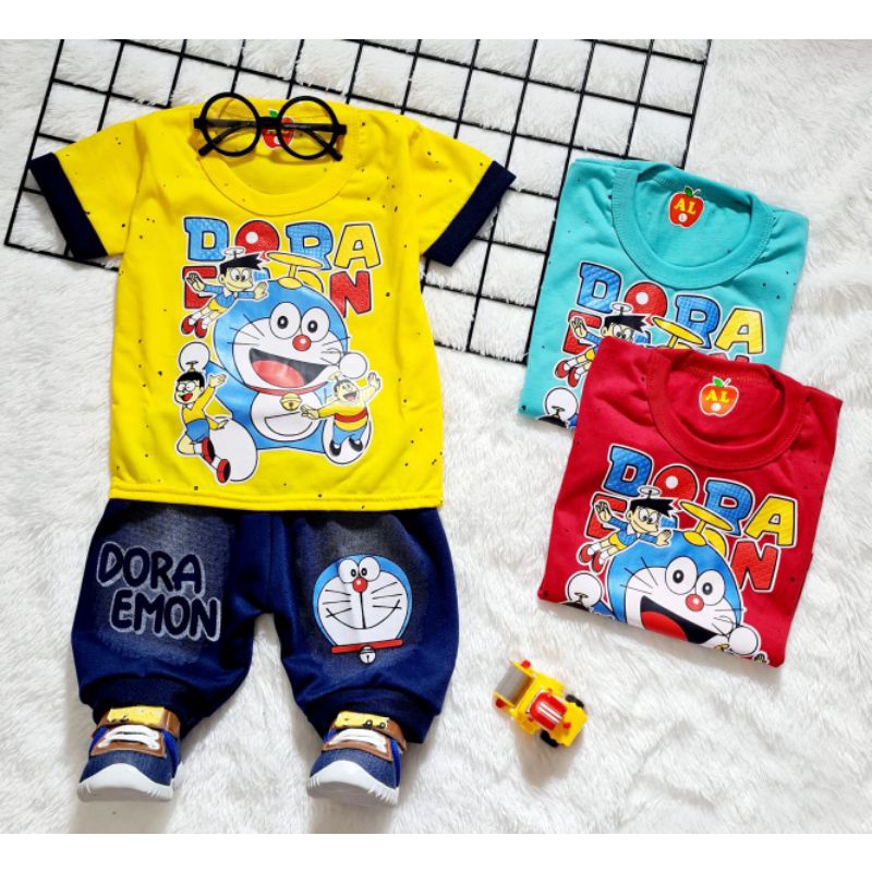 SET BAYI LAKI LAKI MOTIF DORAEMON AL904/set bayi doraemon lucu/set joger bayi laki laki/baju doraemo