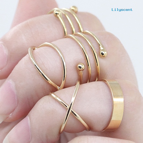 6pcs / Set Cincin Knuckle Midi Model Spiral Slim Warna Emas Untuk Wanita