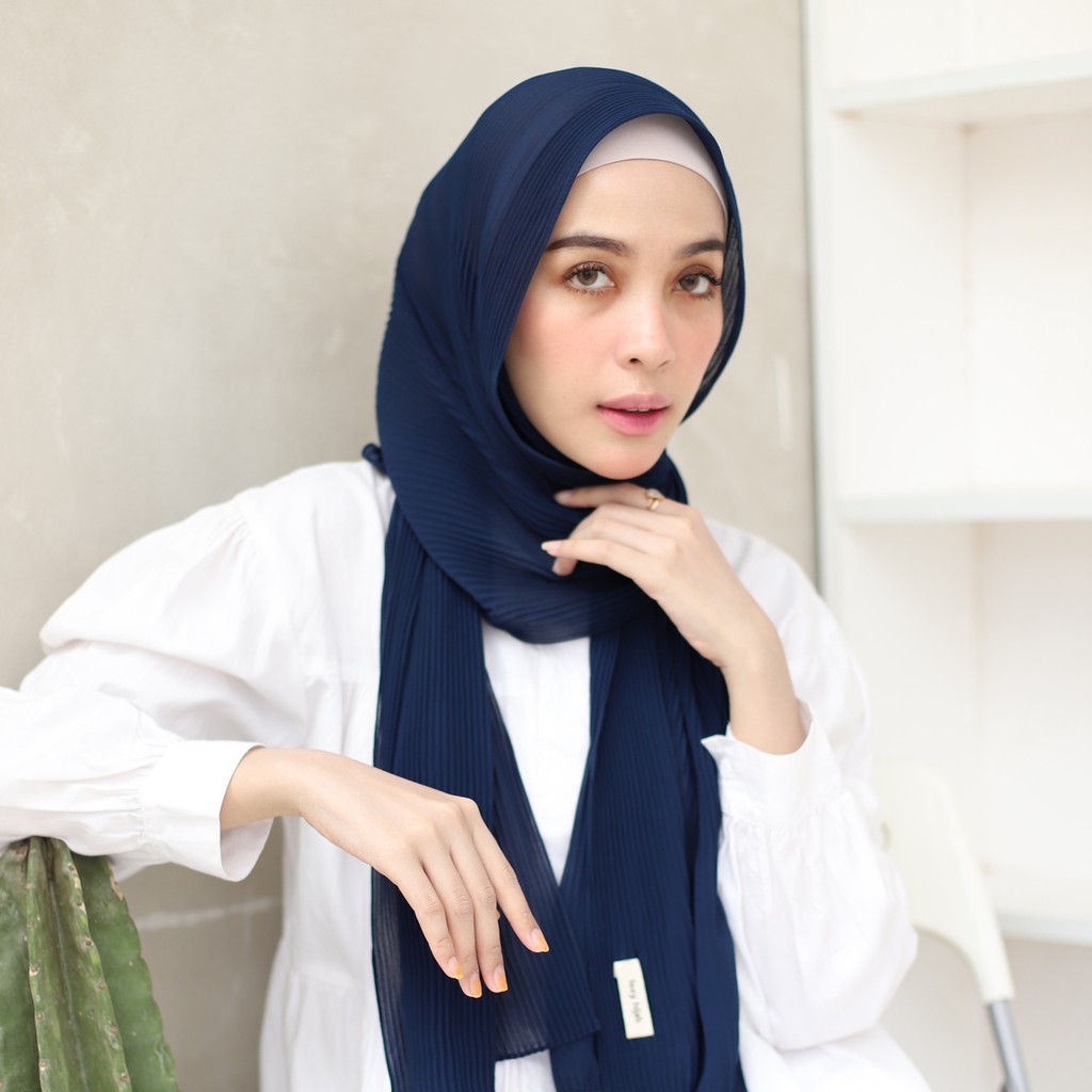Lozy Hijab - Ayra Pleats Shawl ( Pashmina Full Plisket )-Navy