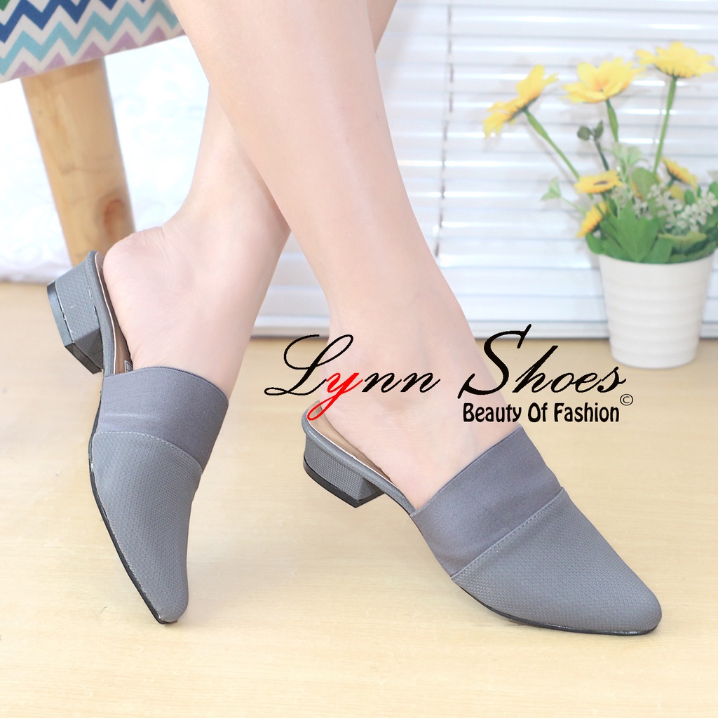 Lynn Sepatu Pesta Selop Wanita Hak Pendek S9U - Abu / Coklat / Cream / Hitam / Kuning / Pink
