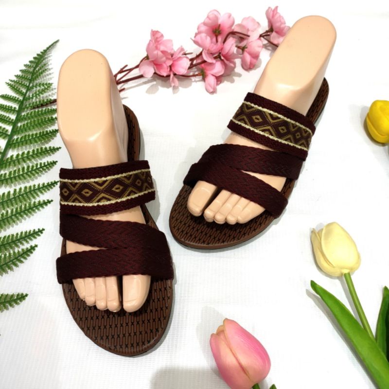 Sandal wanita murah ban 3 batik ( Felonie SD 01 batik ) Turki rajut terbaru