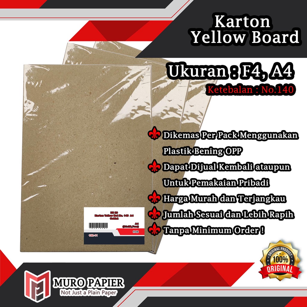 

( PER PAK - ISI 20 ) Karton Yellow Board No. 140 A4 F4 - by Muro Papier
