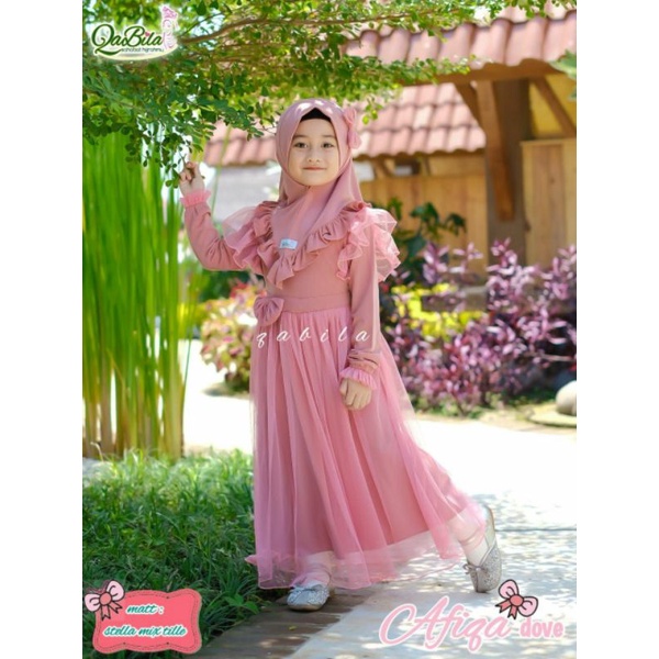 READYAFIQA WARNA DOVE L DAN XL BY QABILA OFFICIAL GAMIS SET SYARI ANAK GAMIS TILLE DOT ANAK