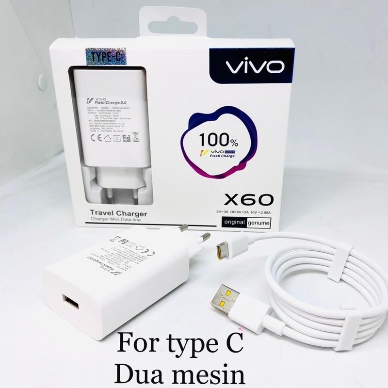 Charger Vivo X60 Original Dual Engine Fast Charging Dua Mesin Micro USB &amp; Type C Promo Sen