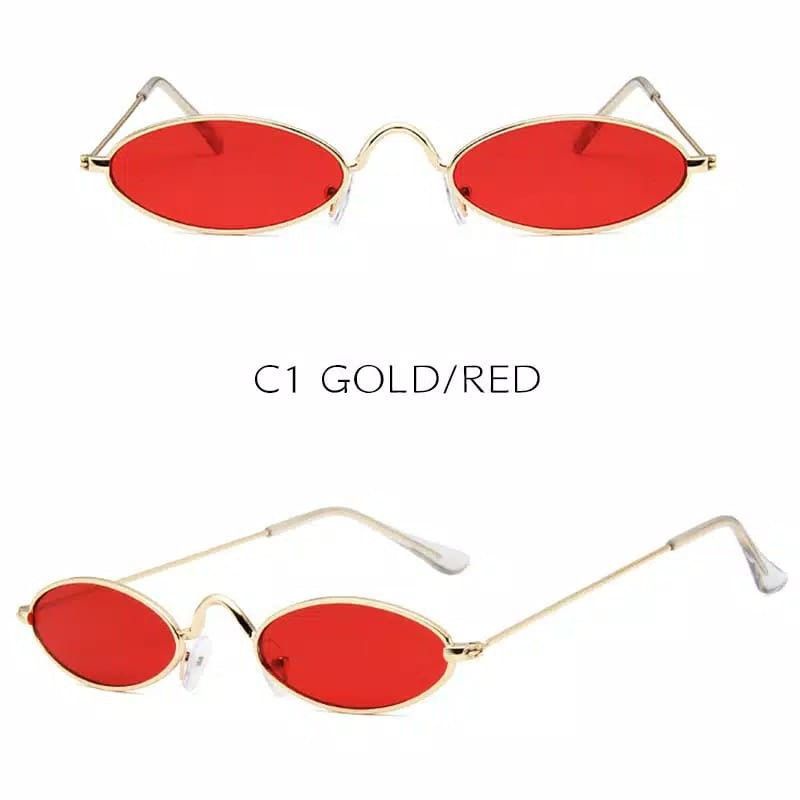 kacamata Harajuku oval tipis pipih merah gold frame besi Alloy metal// sunglasses v Taehyung BTS ningning Karina aespa momo winwin JiSung nct wayv