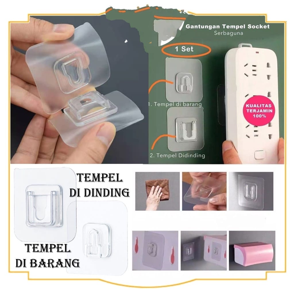 Gantungan Hook Tempel 2 Sisi  [1Set] Gantungan Tempel Socket Hook Gantung Plus Minus Kualitas Premium Double Tape Nano pasar murah