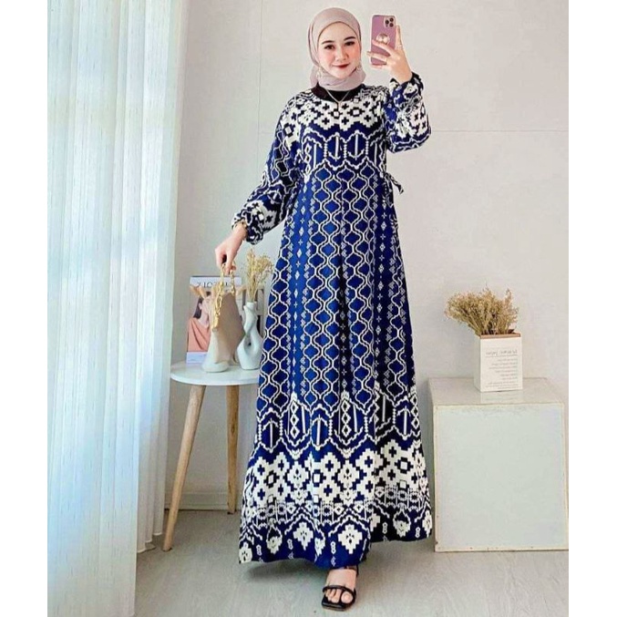 Ethnik Gamis Terbaru Maxmara Lux Ori Premium Dress Wanita Lengan Panjang Maxi Dress Kekinian LD 112 cm