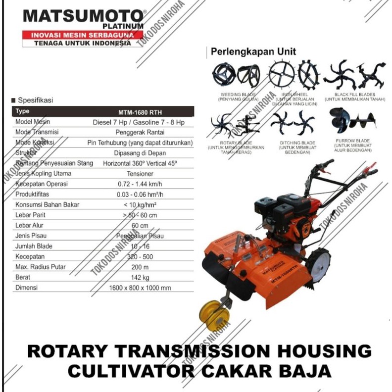 Cultivator Lahan Kering 1680RTH Bahan Bakar Bensin