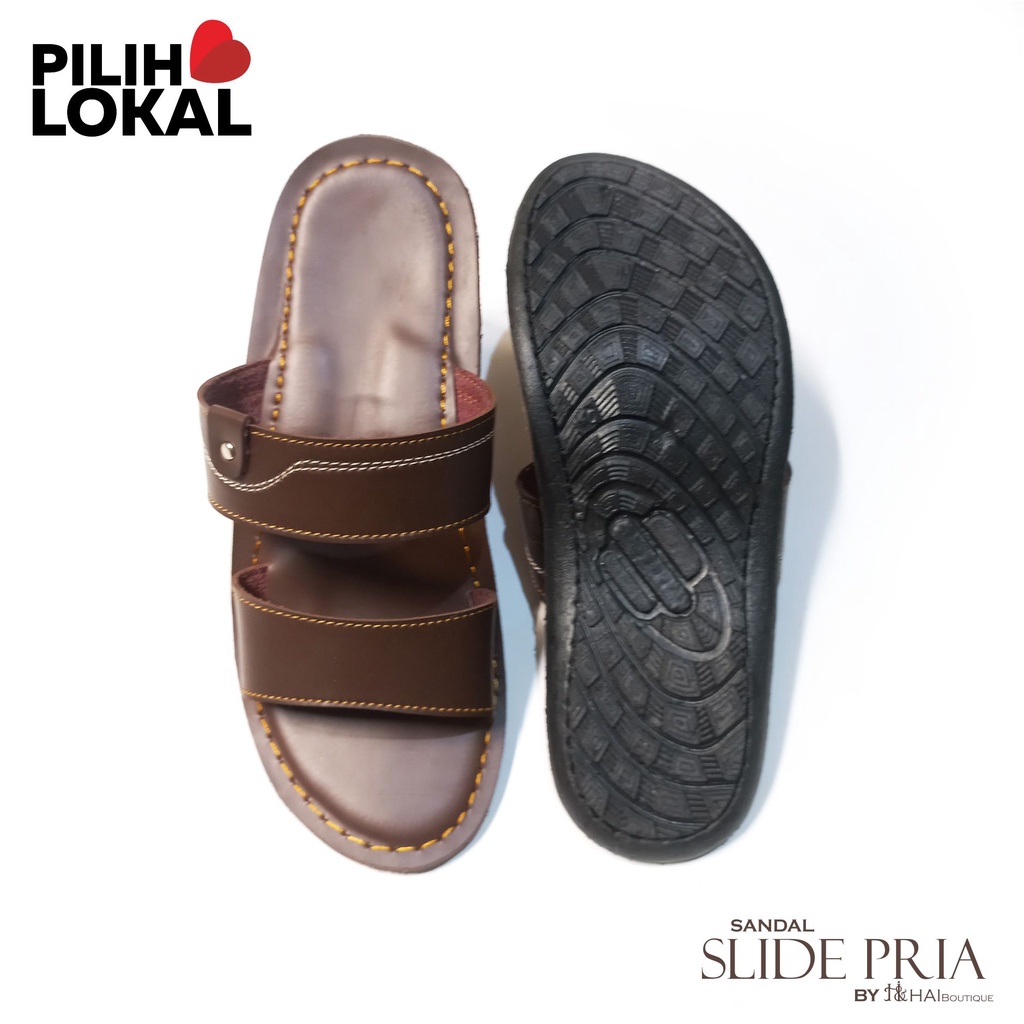 Sandal Pria Slide Kulit PU - Sandal Selop Pria Murah Keren - Sandal Casual Pria Kekinian - Sandal Pria Terbaru 2021 Sandal Cowok Kekinian - Sandal Pria Dewasa Terbaru Murah - Sandal Cowok Keren Coklat - Sandal Ban 2 Pria -  Sandal Pria Slip On Kokop Awet