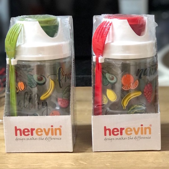 Botol toples jar lucu 660 cc fruit salad decorated jar with spoon HEREVIN - BARU