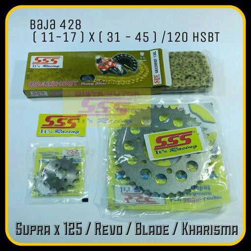 GEARSET / GIRSET / GEAR SET / GIR SET SSS SUPRA X 125 / REVO / BLADE / KHARISMA BAJA 428 RANTAI SSS