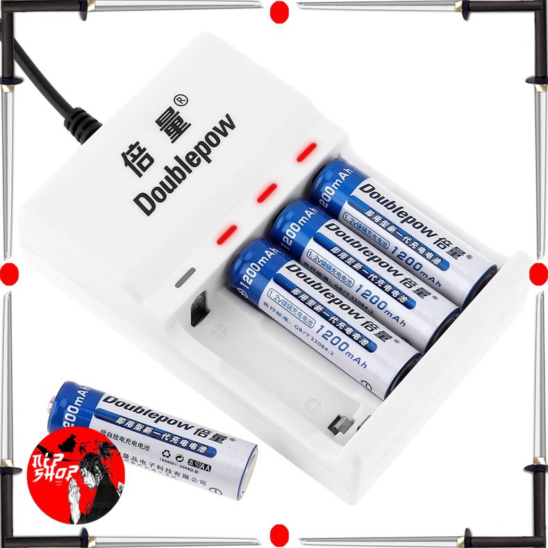 DOUBLEPOW Charger Baterai 4 slot AA/AAA + 4 PCS AA Battery 1200mAh