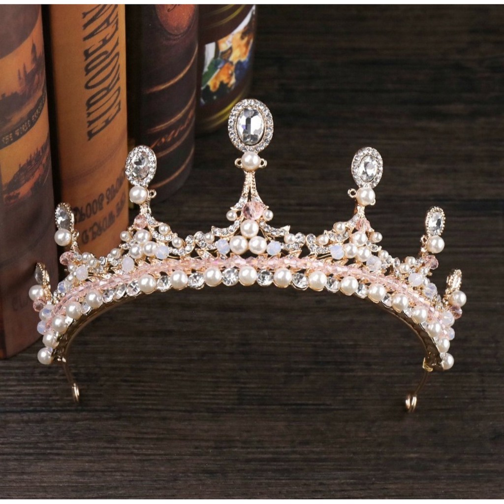 Korea Crown - Mahkota Tiara Princess Korea Kristal Pink Untuk Aksesoris Rambut Pengantin Bridesmaid