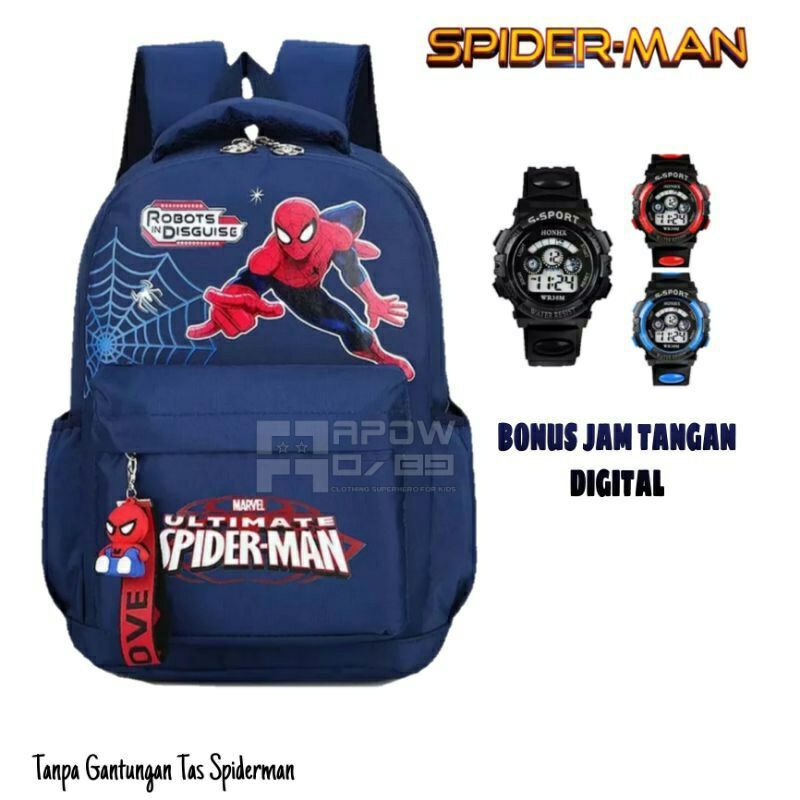 Tas Ransel Dinir Spiderman / Tas Ransel anak Sekolah TK-SD Free Jam Tangan Anak