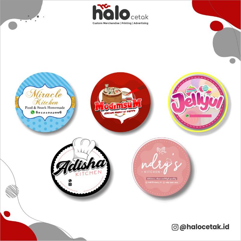 

STICKER CUSTOM | LABEL PRODUK | LOGO, MAKANAN, AKSESORIS - BENTUK LINGKARAN (Size Custom)