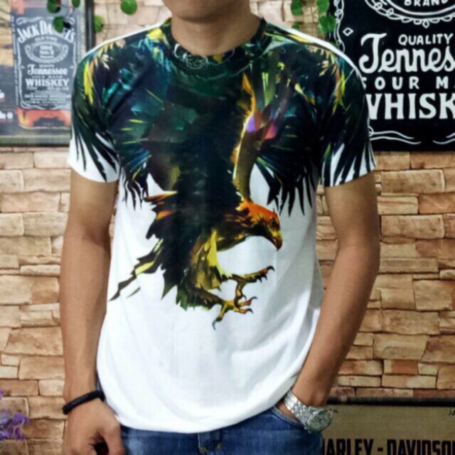 Atasan Pria Marcelo Burlon Premium Kaos Sistro 3D Print Bangkok Thailand Black Eagle