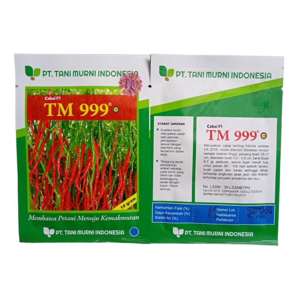 Benih bibit CABAI MERAH KERITING TM 999 10 gr Tani murni 100% Original