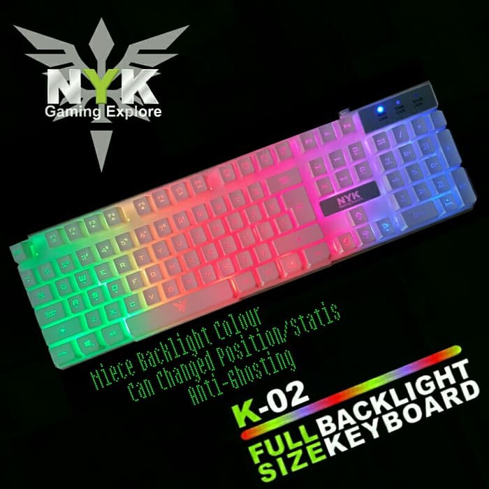 NYK  K02  K02  Keyboard Gaming RGB warna PUTIH  WHITE + 8 Keycaps AG0353