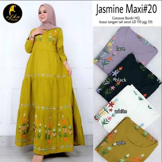 JASMINE MAXI #20 | DRESS BORDIR MOTIF BUNGA, LENGAN SERUT