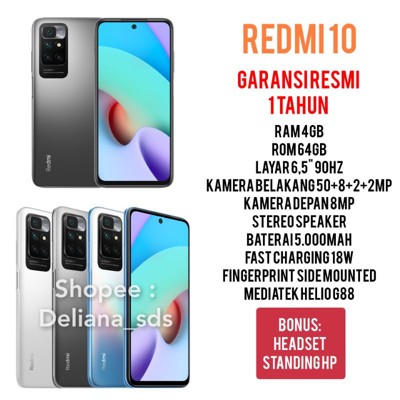 Redmi 10 4/64 4 64 4/64GB Garansi Resmi 1 Tahun Redmi 10 2022