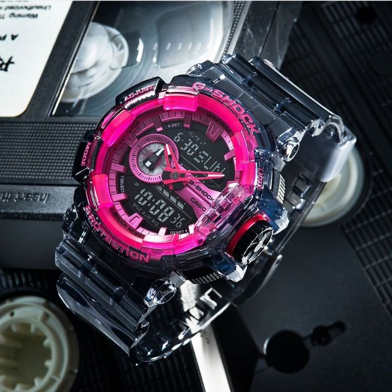 Jam Tangan Pria Merk G-Shock Type GA-400 Black Pink Original Bm Free Box Set
